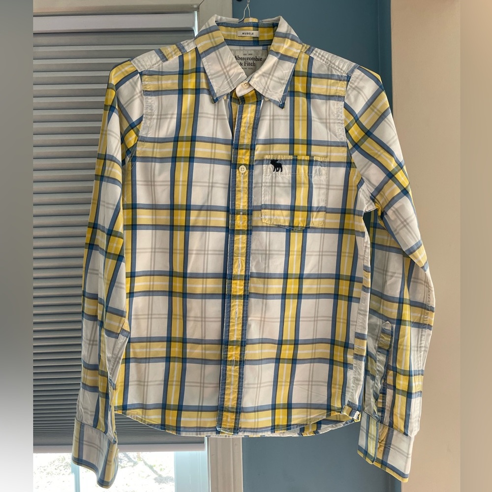 Abercrombie & Fitch white/yellow/blue dress shirt